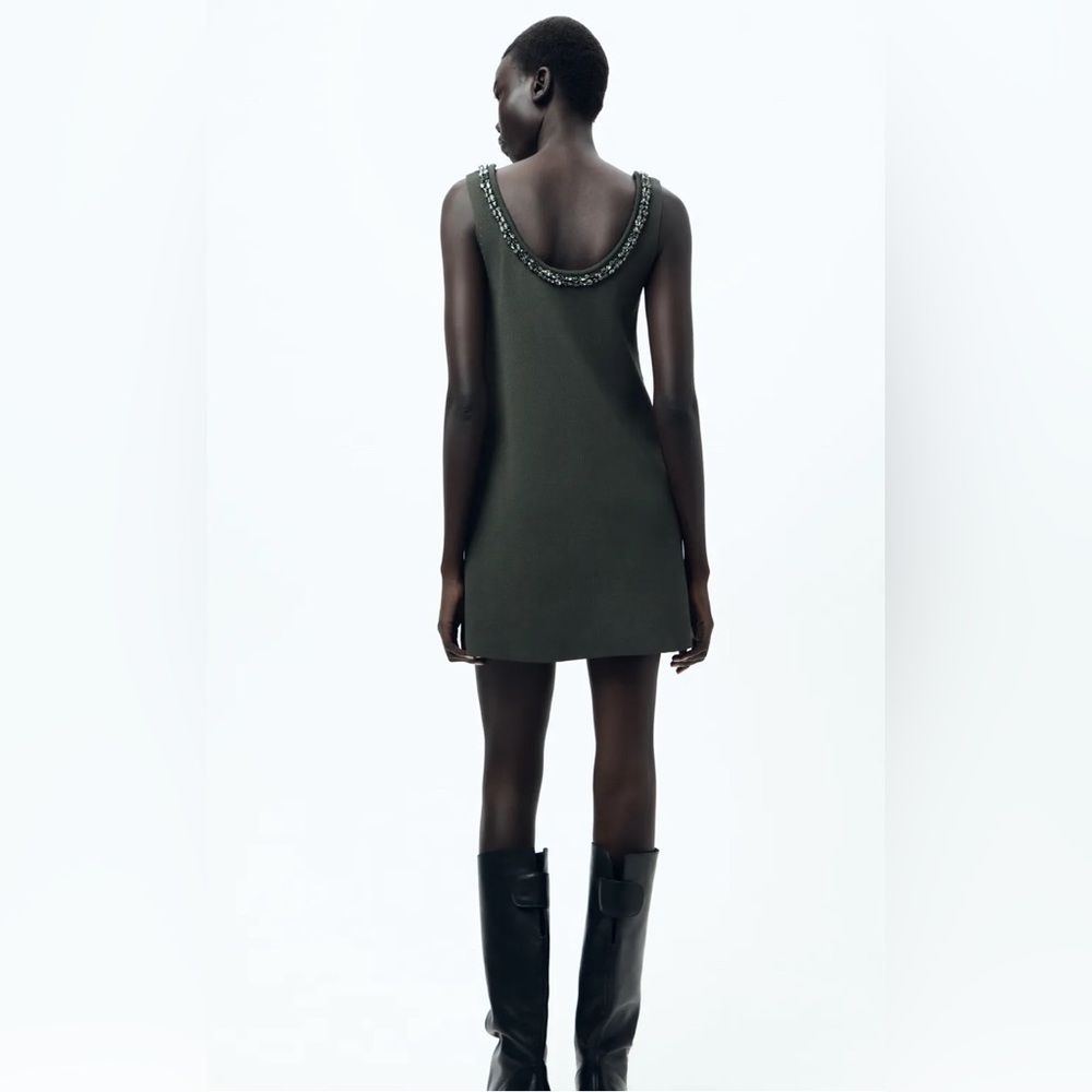 ZARA Embellished Gray Mini Dress - Picture 2 of 7
